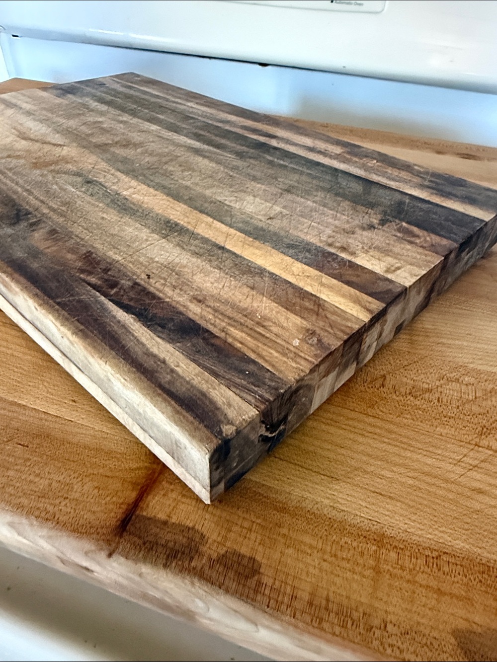 Wooden End Grain Striped Cutting Board - Dark & Natural Wood 10x16”